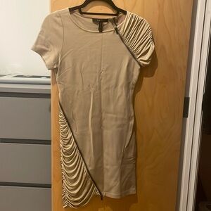 Bcbg Maxazria Womens Dress Bodycon Stretch Ruffle Asymmetric Zip tan size XXS